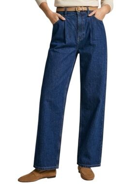 Massimo Dutti Mid Rise Wide Leg Full Length Jeans Size 4 Dark Blue